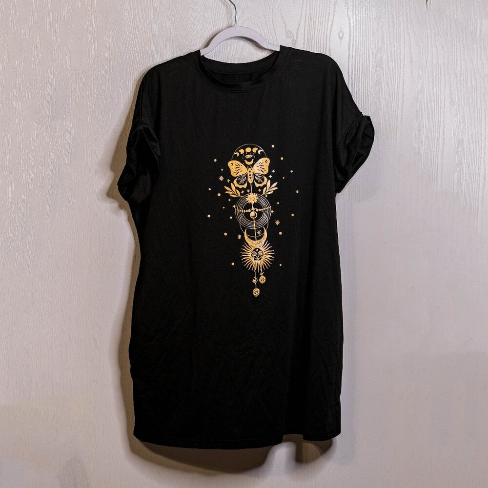 SHEIN Moth Moon Whimsical T-Shirt Dress with Pockets - Size Large